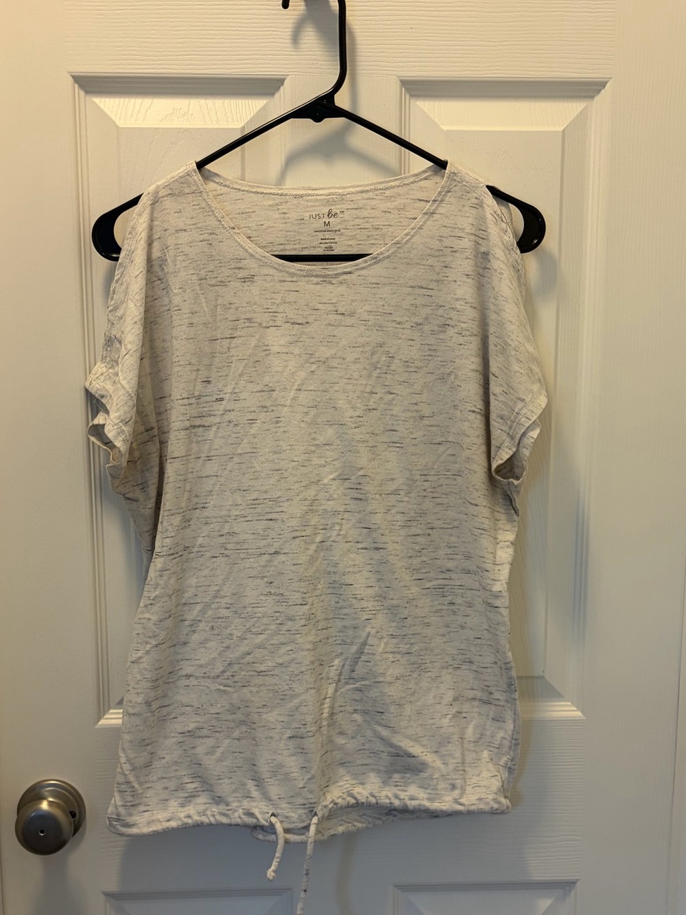 just be White Short Sleeve Drawstring Hem Top